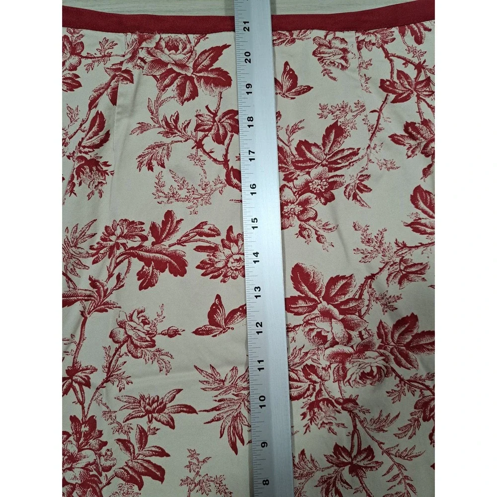 Eddie Bauer Red Cream Toile Floral Butterfly Cotton A-Line Midi Skirt Size 4 Y2K